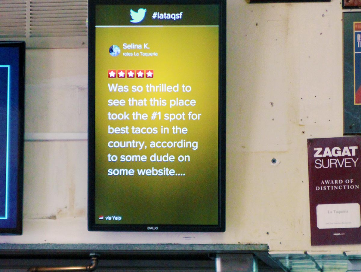 La Taqueria digital signage yelp