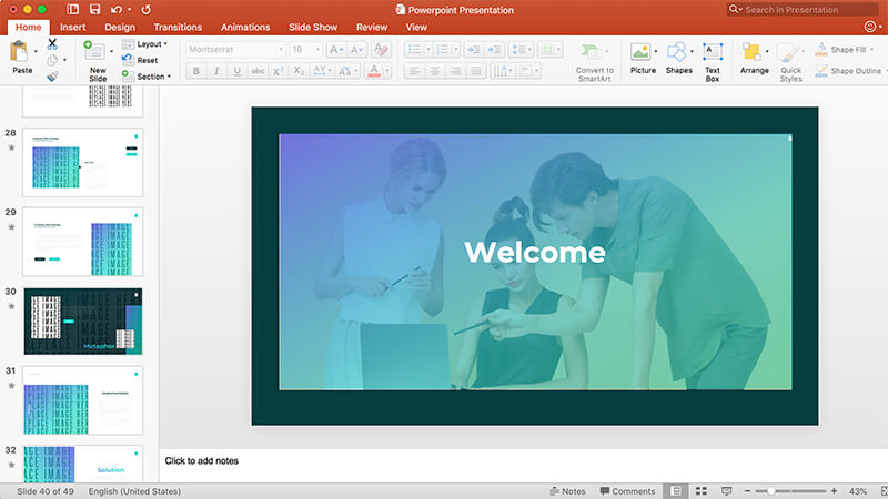 Screenshot of Powerpoint software used for digital signage content creation