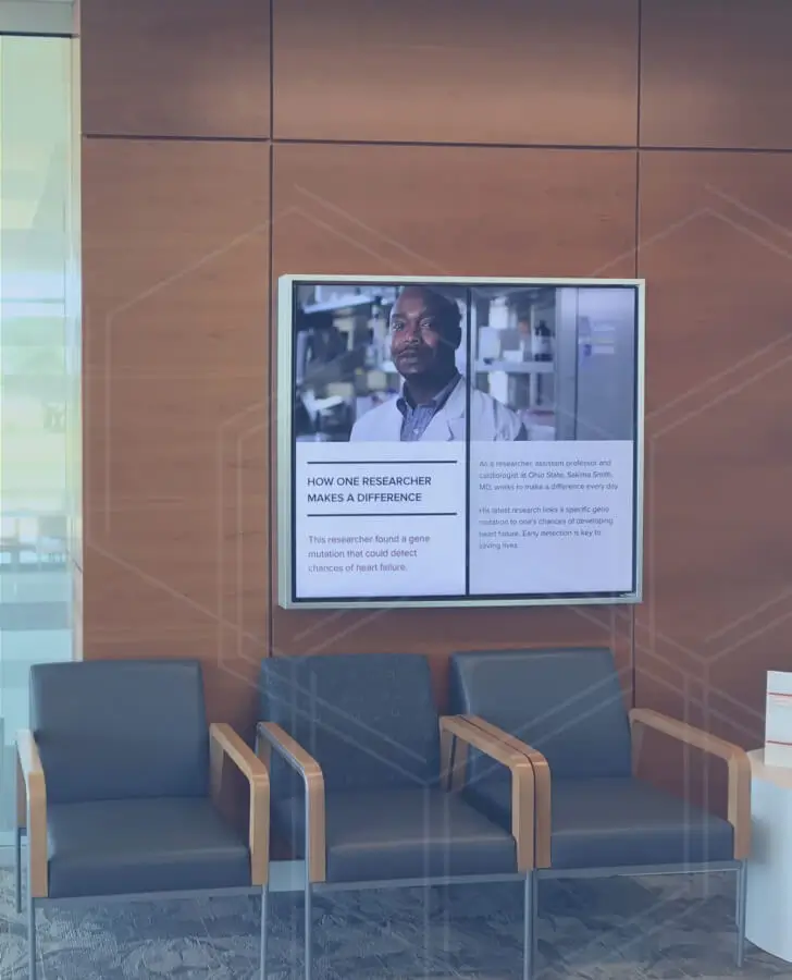 How One Researcher Makes a Difference digital signage in a waiting room acquired from Screenscape